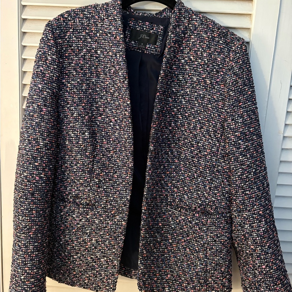 J. Crew Navy and Pink Tweed Blazer